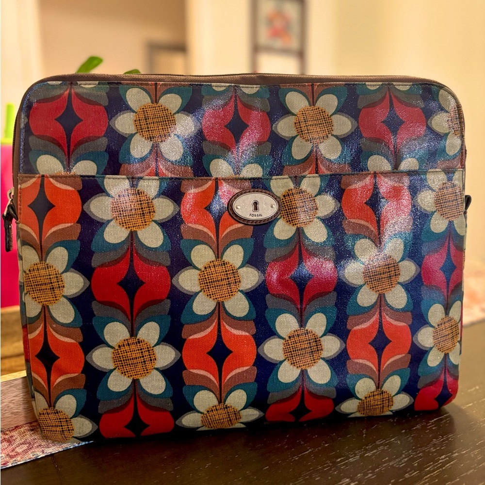 Fossil Blue and Red Floral Laptop Bag